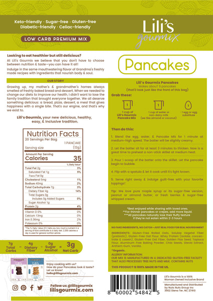 Lilis Gourmix Pancakes Premium Mix: Easy to make; No Sugar; Gluten